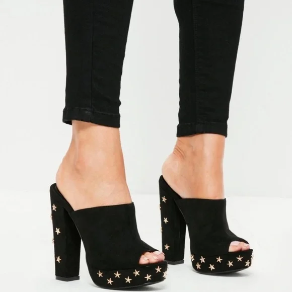 COPY Missguided Black Star Studded platform mule